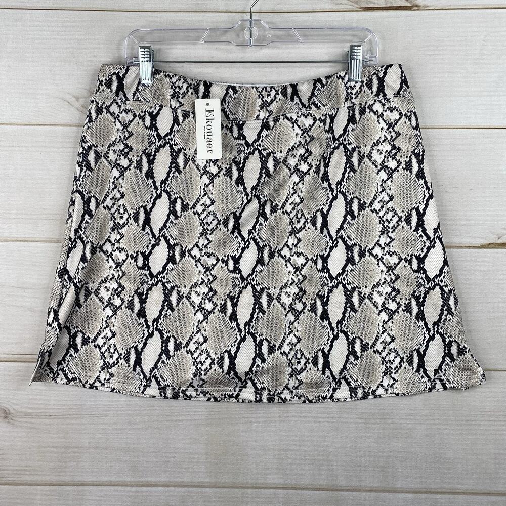 Ekouaer Womens XXL Skort Black Gray Snake Print Skirt W/Shorts Pull On Golf NWT